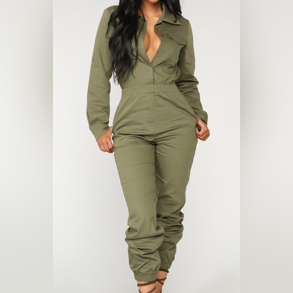 NWT FASHION NOVA Utility Olive Green Jumpsuit Sz XL